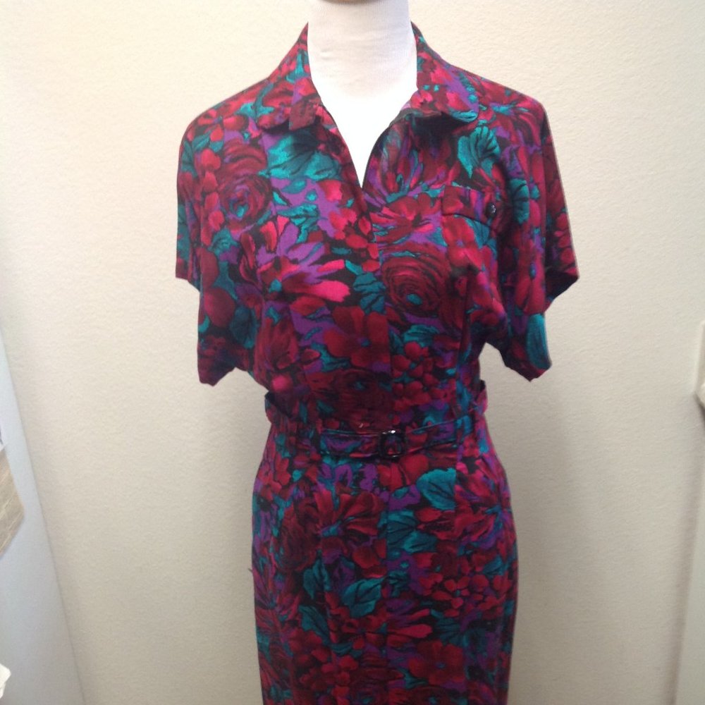 Vintage All That Jazz Floral Zippered Belted Dress Size 11/12